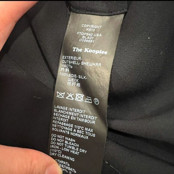 The Kooples Short Sleeve Blouse Size Medium Black Silk Zip Front - Picture 11 of 11